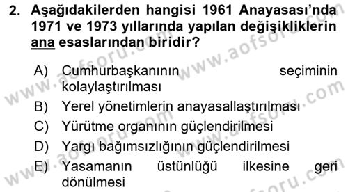 Anayasa Hukuku Dersi 2022 - 2023 Yılı Yaz Okulu Sınav Soruları 2. Soru