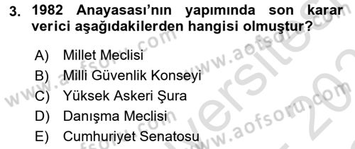 Anayasa Hukuku Dersi 2022 - 2023 Yılı Yaz Okulu Sınav Soruları 3. Soru
