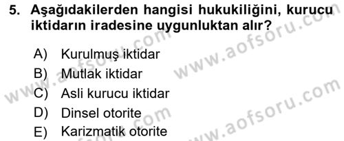 Anayasa Hukuku Dersi 2022 - 2023 Yılı Yaz Okulu Sınav Soruları 5. Soru