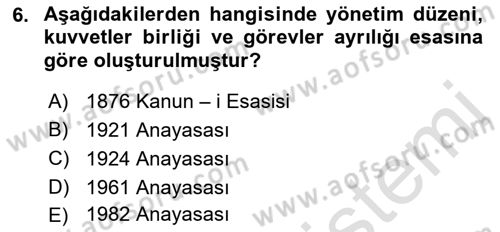 Anayasa Hukuku Dersi 2022 - 2023 Yılı Yaz Okulu Sınav Soruları 6. Soru