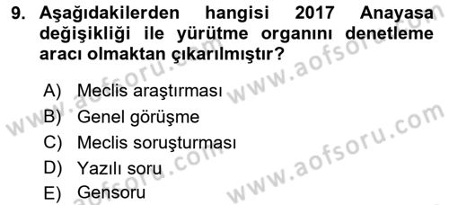 Anayasa Hukuku Dersi 2022 - 2023 Yılı Yaz Okulu Sınav Soruları 9. Soru