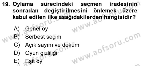 Anayasa Hukuku Dersi 2023 - 2024 Yılı (Vize) Ara Sınav Soruları 19. Soru