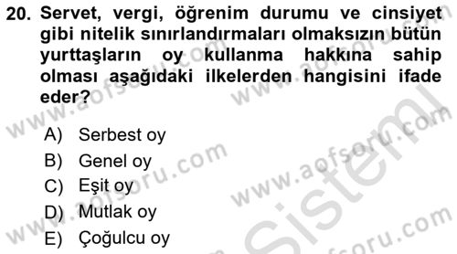 Anayasa Hukuku Dersi 2023 - 2024 Yılı (Vize) Ara Sınav Soruları 20. Soru