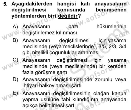 Anayasa Hukuku Dersi 2023 - 2024 Yılı (Vize) Ara Sınav Soruları 5. Soru