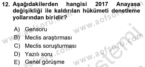 Anayasa Hukuku Dersi 2023 - 2024 Yılı (Final) Dönem Sonu Sınav Soruları 12. Soru