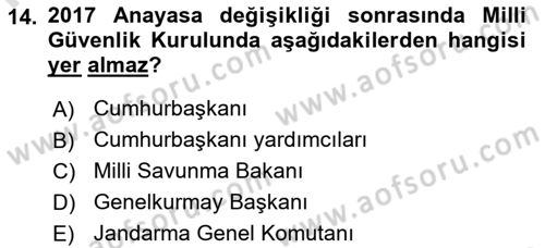 Anayasa Hukuku Dersi 2023 - 2024 Yılı (Final) Dönem Sonu Sınav Soruları 14. Soru