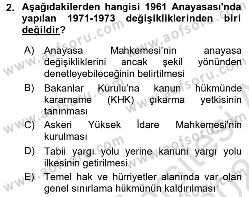 Anayasa Hukuku Dersi 2023 - 2024 Yılı (Final) Dönem Sonu Sınav Soruları 2. Soru