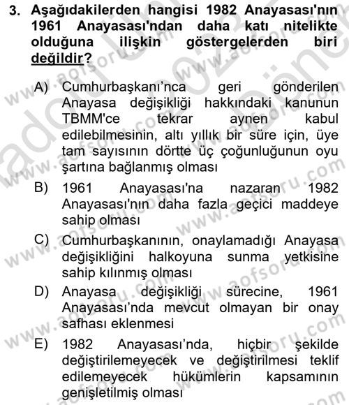 Anayasa Hukuku Dersi 2023 - 2024 Yılı (Final) Dönem Sonu Sınav Soruları 3. Soru