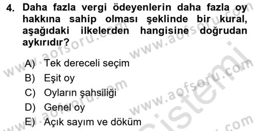Anayasa Hukuku Dersi 2023 - 2024 Yılı (Final) Dönem Sonu Sınav Soruları 4. Soru