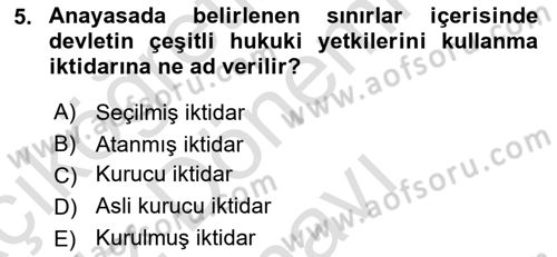 Anayasa Hukuku Dersi 2023 - 2024 Yılı (Final) Dönem Sonu Sınav Soruları 5. Soru