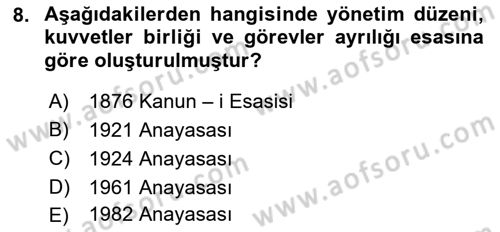 Anayasa Hukuku Dersi 2023 - 2024 Yılı (Final) Dönem Sonu Sınav Soruları 8. Soru