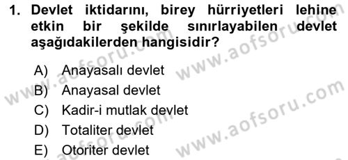 Anayasa Hukuku Dersi 2023 - 2024 Yılı Yaz Okulu Sınav Soruları 1. Soru