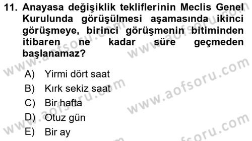 Anayasa Hukuku Dersi 2023 - 2024 Yılı Yaz Okulu Sınav Soruları 11. Soru