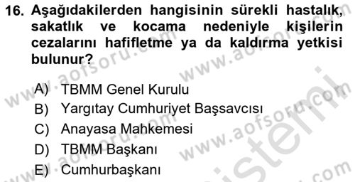 Anayasa Hukuku Dersi 2023 - 2024 Yılı Yaz Okulu Sınav Soruları 16. Soru