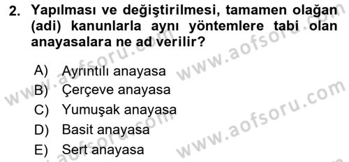 Anayasa Hukuku Dersi 2023 - 2024 Yılı Yaz Okulu Sınav Soruları 2. Soru