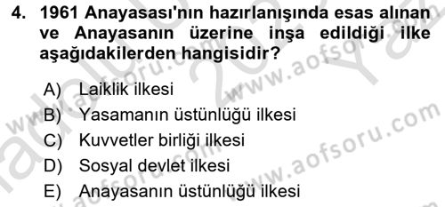 Anayasa Hukuku Dersi 2023 - 2024 Yılı Yaz Okulu Sınav Soruları 4. Soru