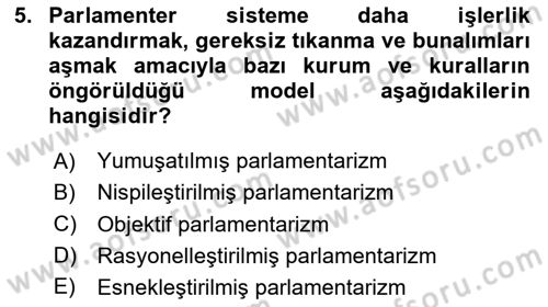 Anayasa Hukuku Dersi 2023 - 2024 Yılı Yaz Okulu Sınav Soruları 5. Soru
