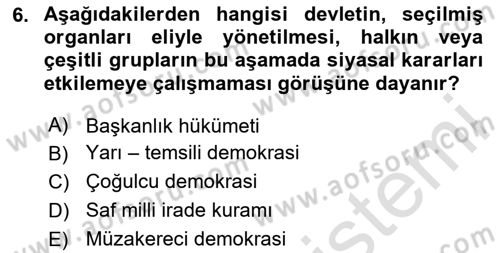 Anayasa Hukuku Dersi 2023 - 2024 Yılı Yaz Okulu Sınav Soruları 6. Soru