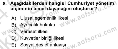 Anayasa Hukuku Dersi 2023 - 2024 Yılı Yaz Okulu Sınav Soruları 8. Soru