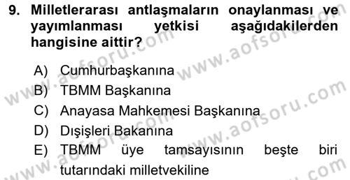 Anayasa Hukuku Dersi 2023 - 2024 Yılı Yaz Okulu Sınav Soruları 9. Soru