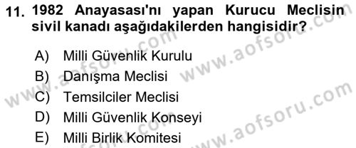 Anayasa Hukuku Dersi Ara Sınavı Deneme Sınav Soruları 11. Soru