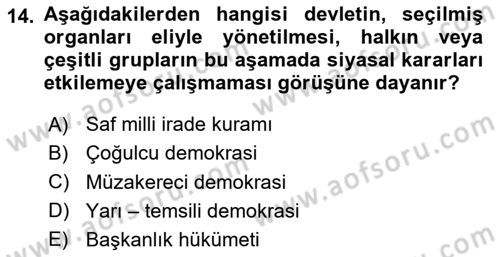 Anayasa Hukuku Dersi 2024 - 2025 Yılı (Vize) Ara Sınav Soruları 14. Soru