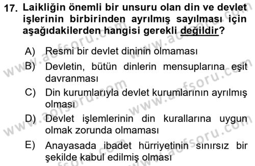 Anayasa Hukuku Dersi Ara Sınavı Deneme Sınav Soruları 17. Soru