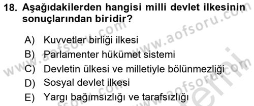 Anayasa Hukuku Dersi Ara Sınavı Deneme Sınav Soruları 18. Soru