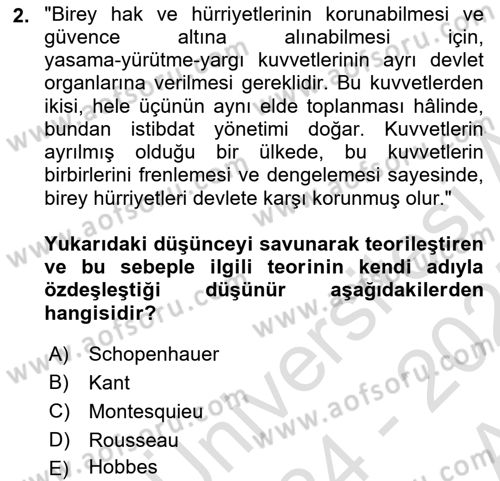 Anayasa Hukuku Dersi Ara Sınavı Deneme Sınav Soruları 2. Soru