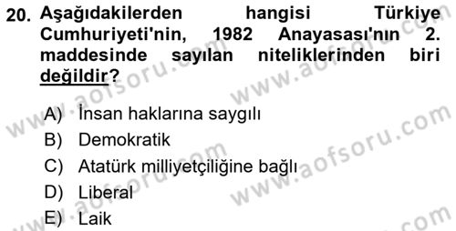 Anayasa Hukuku Dersi 2024 - 2025 Yılı (Vize) Ara Sınav Soruları 20. Soru