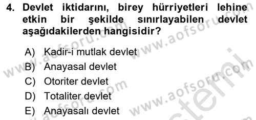 Anayasa Hukuku Dersi 2024 - 2025 Yılı (Vize) Ara Sınav Soruları 4. Soru