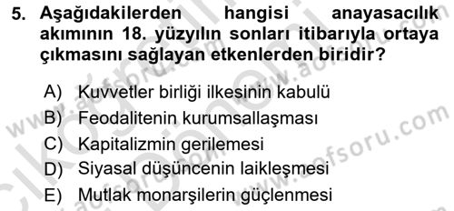 Anayasa Hukuku Dersi 2024 - 2025 Yılı (Vize) Ara Sınav Soruları 5. Soru