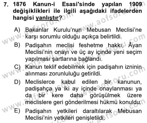 Anayasa Hukuku Dersi 2024 - 2025 Yılı (Vize) Ara Sınav Soruları 7. Soru