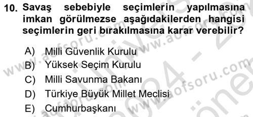 Anayasa Hukuku Dersi 2024 - 2025 Yılı (Final) Dönem Sonu Sınav Soruları 10. Soru
