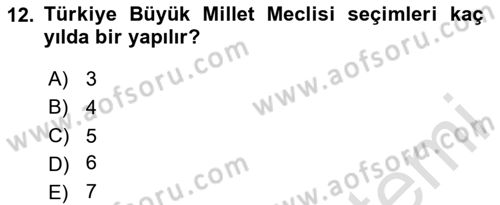 Anayasa Hukuku Dersi 2024 - 2025 Yılı (Final) Dönem Sonu Sınav Soruları 12. Soru