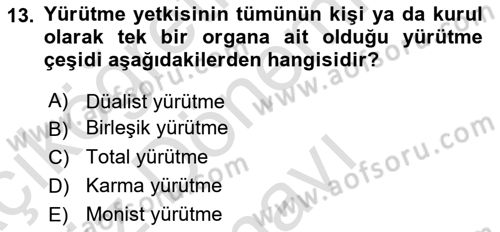 Anayasa Hukuku Dersi 2024 - 2025 Yılı (Final) Dönem Sonu Sınav Soruları 13. Soru