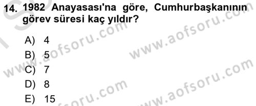 Anayasa Hukuku Dersi 2024 - 2025 Yılı (Final) Dönem Sonu Sınav Soruları 14. Soru
