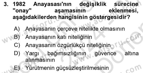 Anayasa Hukuku Dersi 2024 - 2025 Yılı (Final) Dönem Sonu Sınav Soruları 3. Soru