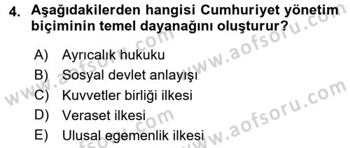 Anayasa Hukuku Dersi 2024 - 2025 Yılı (Final) Dönem Sonu Sınav Soruları 4. Soru