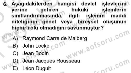 Anayasa Hukuku Dersi 2024 - 2025 Yılı (Final) Dönem Sonu Sınav Soruları 6. Soru
