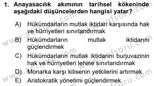 Anayasa Hukuku Dersi 2024 - 2025 Yılı Yaz Okulu Sınav Soruları 1. Soru