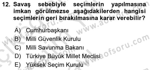 Anayasa Hukuku Dersi 2024 - 2025 Yılı Yaz Okulu Sınav Soruları 12. Soru
