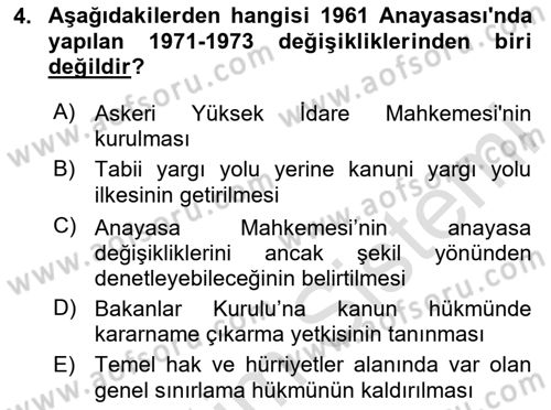 Anayasa Hukuku Dersi 2024 - 2025 Yılı Yaz Okulu Sınav Soruları 4. Soru