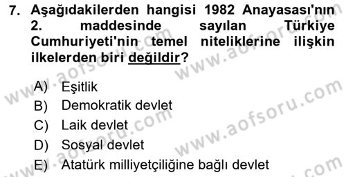 Anayasa Hukuku Dersi 2024 - 2025 Yılı Yaz Okulu Sınav Soruları 7. Soru
