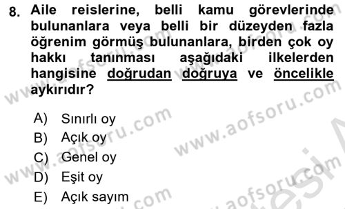Anayasa Hukuku Dersi 2024 - 2025 Yılı Yaz Okulu Sınav Soruları 8. Soru