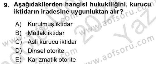 Anayasa Hukuku Dersi 2024 - 2025 Yılı Yaz Okulu Sınav Soruları 9. Soru