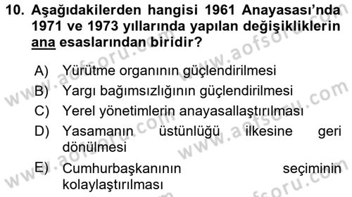 Anayasa Hukuku Dersi 2025 - 2026 Yılı (Vize) Ara Sınav Soruları 10. Soru