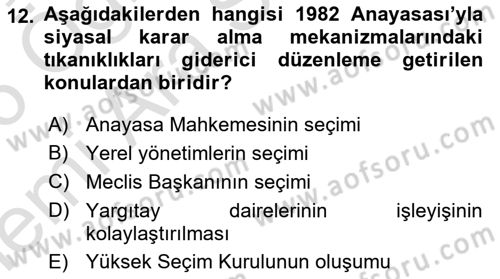 Anayasa Hukuku Dersi 2025 - 2026 Yılı (Vize) Ara Sınav Soruları 12. Soru