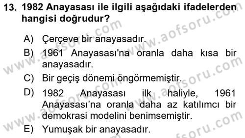 Anayasa Hukuku Dersi 2025 - 2026 Yılı (Vize) Ara Sınav Soruları 13. Soru