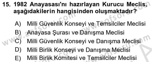 Anayasa Hukuku Dersi 2025 - 2026 Yılı (Vize) Ara Sınav Soruları 15. Soru